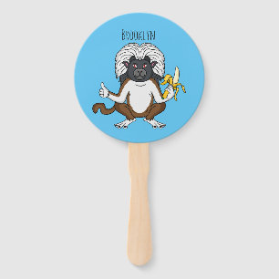 Cotton Top Tamarin monkey cartoon illustration Hand Fan