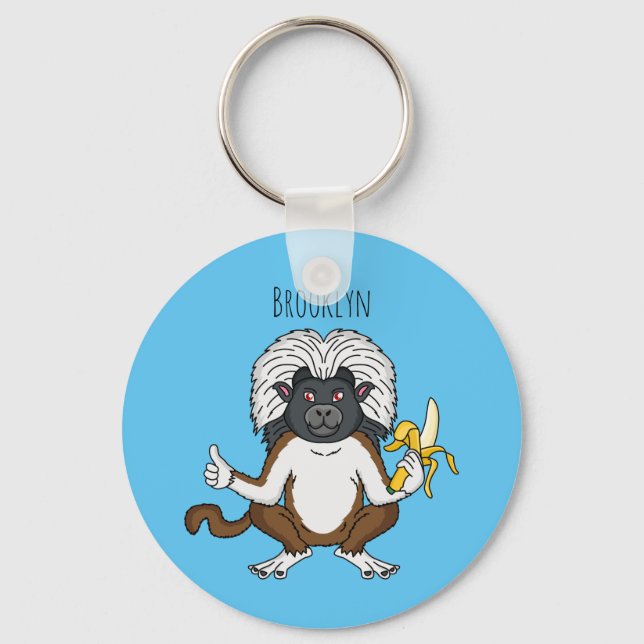 Cotton Top Tamarin monkey cartoon illustration Key Ring (Front)