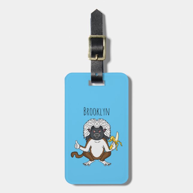 Cotton Top Tamarin monkey cartoon illustration Luggage Tag (Front Vertical)