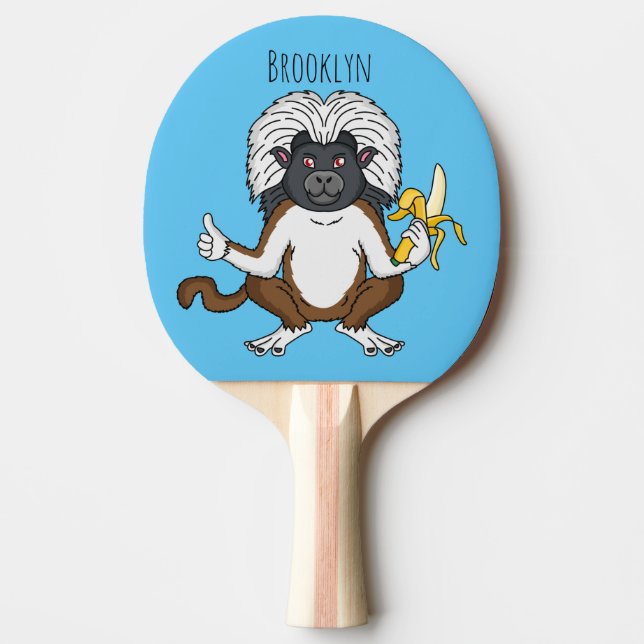 Cotton Top Tamarin monkey cartoon illustration Ping Pong Paddle (Front)