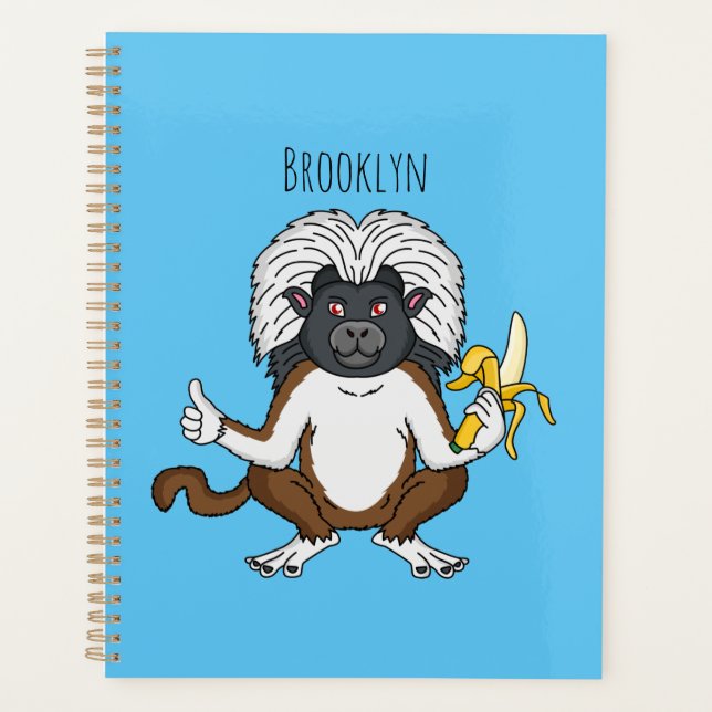 Cotton Top Tamarin monkey cartoon illustration Planner (Front)
