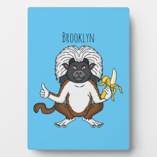 Cotton Top Tamarin monkey cartoon illustration Plaque