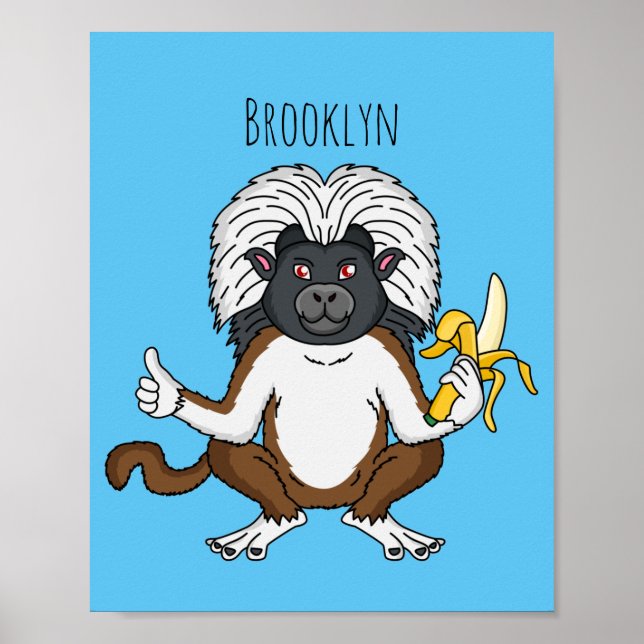 Cotton Top Tamarin monkey cartoon illustration Poster (Front)