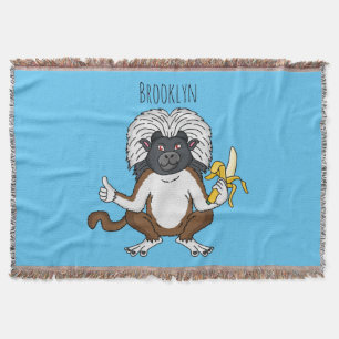 Cotton Top Tamarin monkey cartoon illustration Throw Blanket