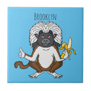 Cotton Top Tamarin monkey cartoon illustration Tile