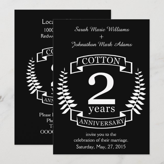 Cotton wedding anniversary 2 years married invitation (Front/Back)