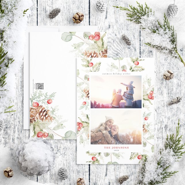 Cotton Winter Greenery 2 Photo Holiday Card (Creator Uploaded)