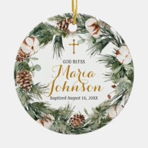 Cotton Wreath Baptism Ornament God Bless 