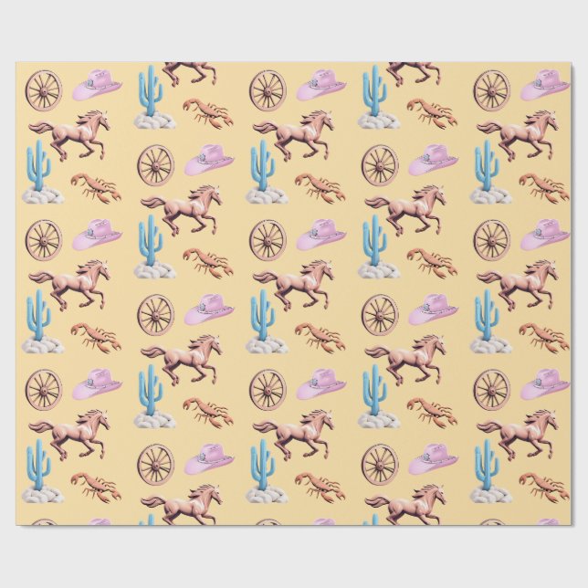Cottoncandy Western Theme Cowgirl Party Art Wrapping Paper (Flat)