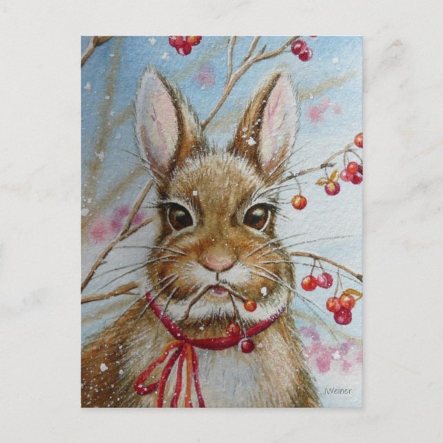 Cottontail Bunny Rabbit Bittersweet Watercolor Art Postcard (Front)