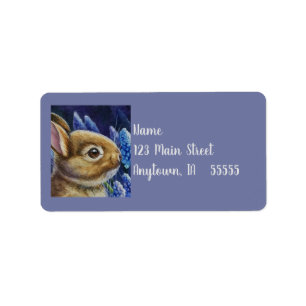 Cottontail Rabbit & Grape Hyacinth Watercolor Art Label