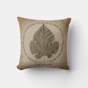 Cottonwood Tree Leaf with Greek Proverb Cushion