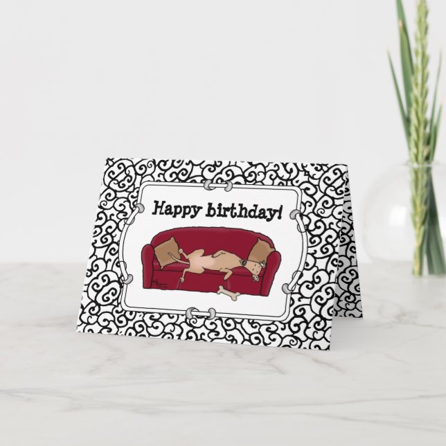 Couch Greyhound (fawn) Dog Lazy Sleeping Funny Card (Front)