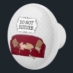 Couch Greyhound (fawn) Dog Lazy Sleeping Funny Ceramic Knob<br><div class="desc">Couch Greyhound - Cute lazy Greyhound sleeping,  relaxing,  or lounging on a sofa with pillows and dog bone dog toy. Do not disturb. Copyright © Angi Laframboise. Funny dog breed cartoon gifts for dog lovers.</div>