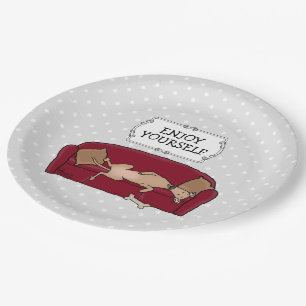 Couch Greyhound (fawn) Dog Lazy Sleeping Funny Paper Plate
