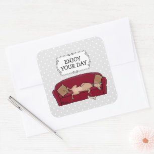 Couch Greyhound (fawn) Dog Lazy Sleeping Funny Square Sticker