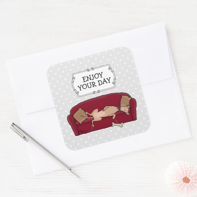 Couch Greyhound (fawn) Dog Lazy Sleeping Funny Square Sticker (Envelope)
