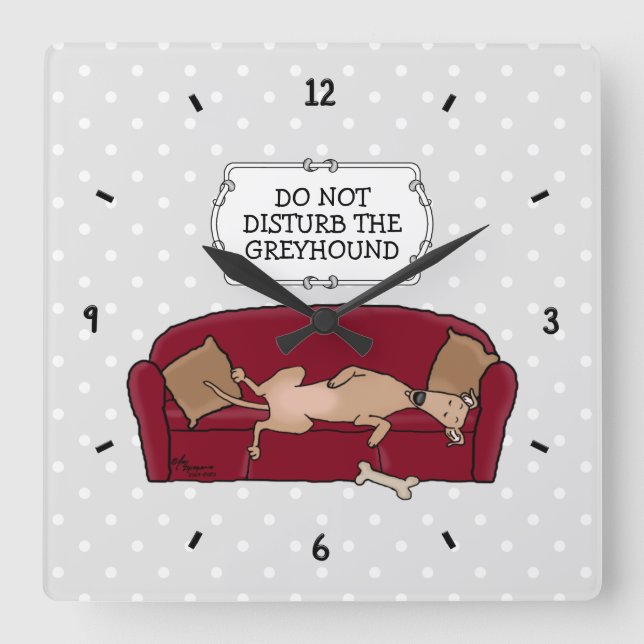 Couch Greyhound (fawn) Dog Lazy Sleeping Funny Square Wall Clock (Front)