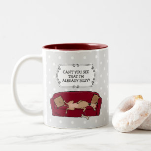 Couch Greyhound (fawn) Dog Lazy Sleeping Funny Two-Tone Coffee Mug