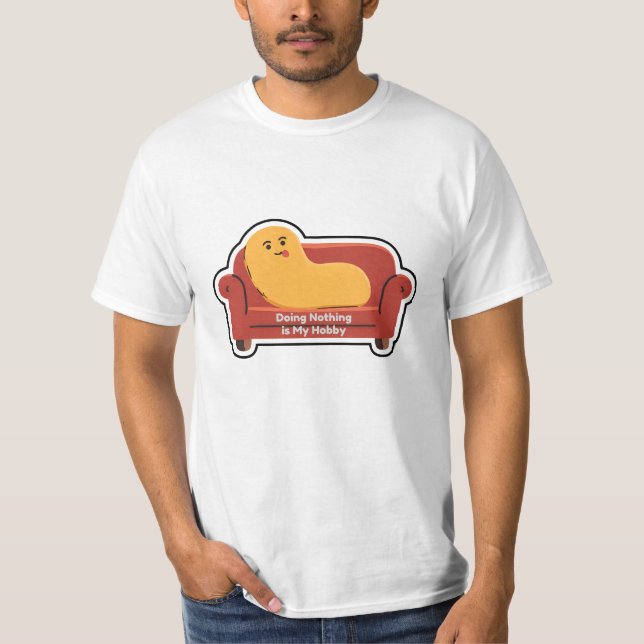 Couch Potato Doodle | Funny Lazy Mood Sticker T-Shirt (Front)
