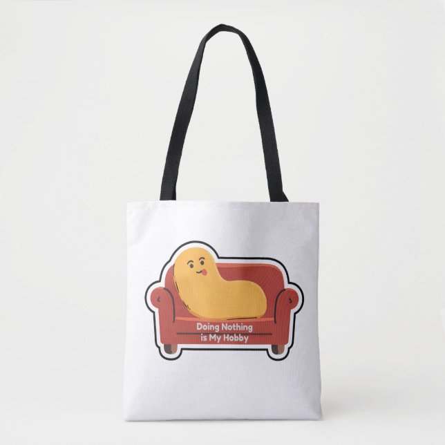 Couch Potato Doodle | Funny Lazy Mood Sticker Tote Bag (Front)