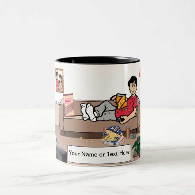 Couch Potato - Male Cartoon by PrintedPerfection Two-Tone Coffee Mug (Center)