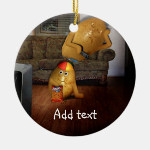 Couch Potatoes With Father Asleep on the Couch Ceramic Tree Decoration