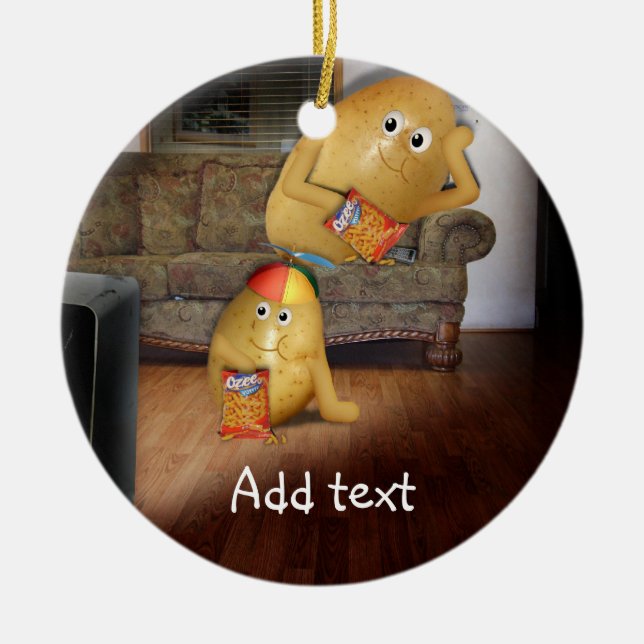 Couch Potatoes With Father Asleep on the Couch Ceramic Tree Decoration (Front)