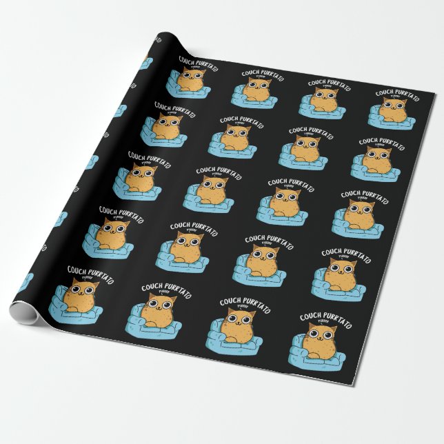 Couch Purrtato Funny Potato Pun Dark BG Wrapping Paper (Unrolled)
