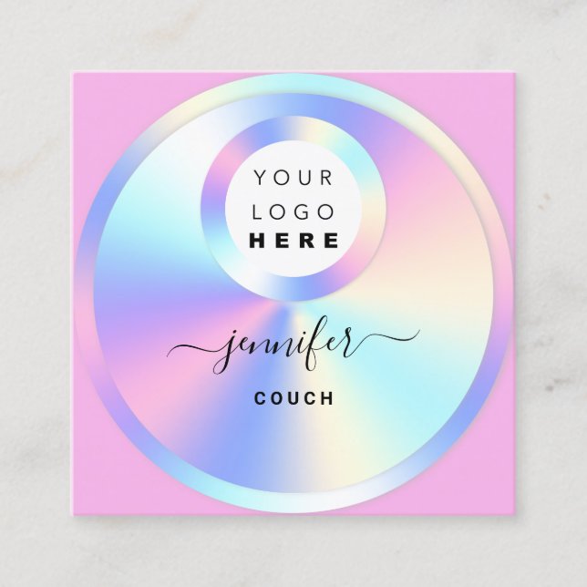 Couch Therapist Holograph QR Code Logo Photo Pink Square Business Card (Front)