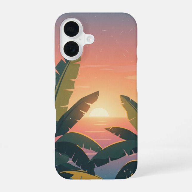 Coucher de Soleil Tropical Vintage iPhone 16 Case (Back)