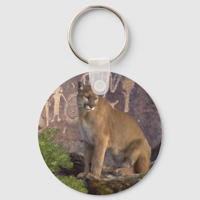 Cougar and Pictographs Key Ring (Front)