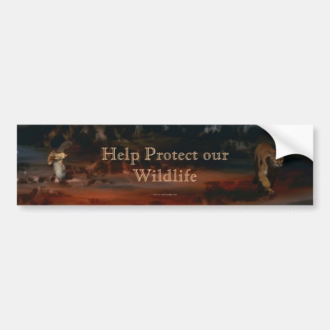 Cougar and Red-tailed Hawk Help Protect Wildlife Bumper Sticker (Front)