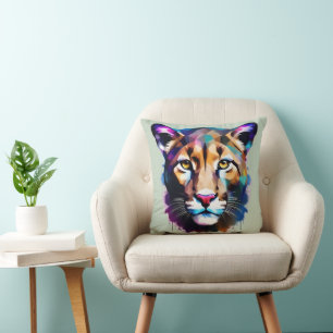 Cougar Colour Splash Abstract Art, Cushion