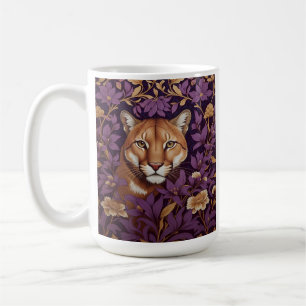 Cougar Face Among Deep Purple Foliage and Flowers Coffee Mug