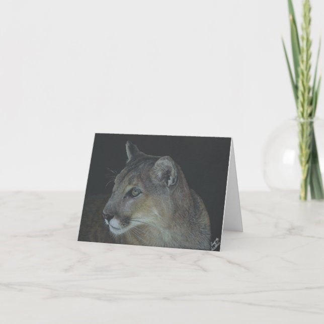 Cougar in Black, 4" x 5.6" Folded Note Card (Front)
