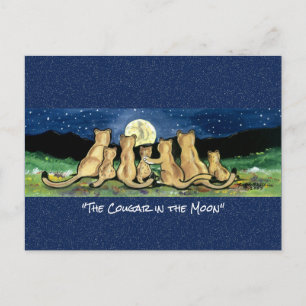 Cougar in the Moon Whimsical Watercolor Postcard