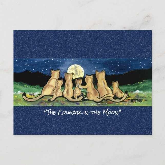 Cougar in the Moon Whimsical Watercolor Postcard (Front)