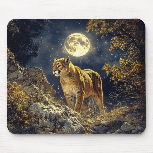 Cougar in the Moonlight Wildlife Art Mouse Mat (Front)