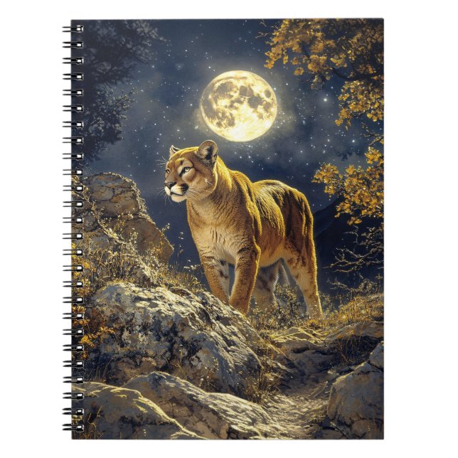 Cougar in the Moonlight Wildlife Art Notebook (Front)