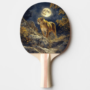 Cougar in the Moonlight Wildlife Art Ping Pong Paddle