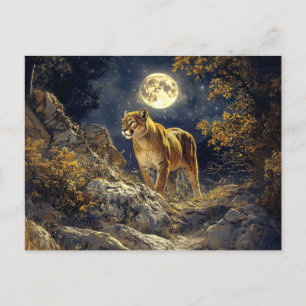 Cougar in the Moonlight Wildlife Art Postcard