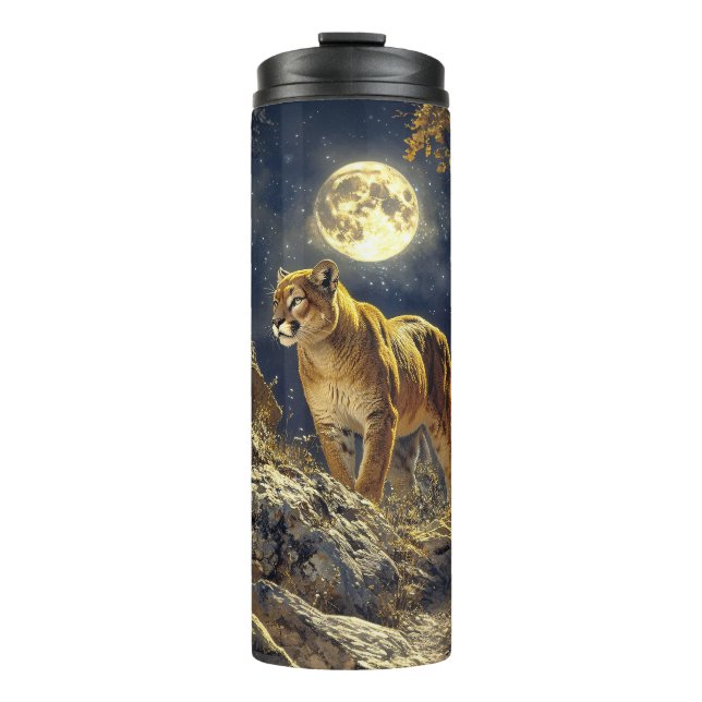 Cougar in the Moonlight Wildlife Art Thermal Tumbler (Front)