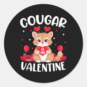 Cougar Is My Valentine Lover Heart Cougar Valentin Classic Round Sticker