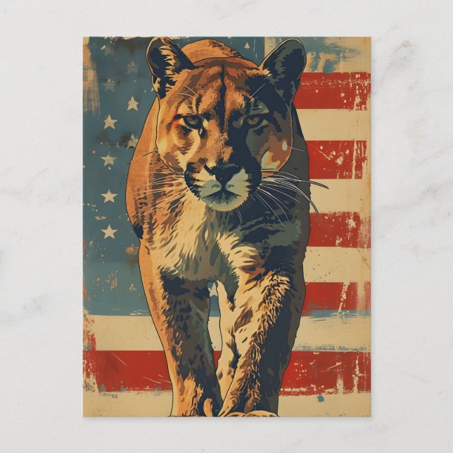 Cougar Mountain lion american flag vintage Postcard (Front)