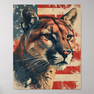Cougar Mountain lion American flag Vintage Poster