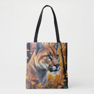 Cougar Mountain Lion Autumn Art Tote Bag