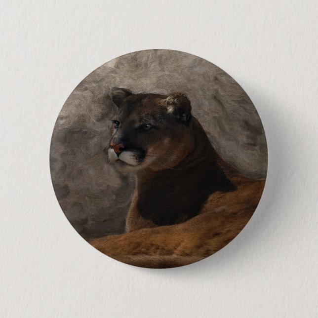 Cougar Mountain Lion Big Cat Art Design 6 Cm Round Badge (Front)