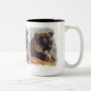 Cougar Mountain Lion Big Cat Art Design Two-Tone Coffee Mug