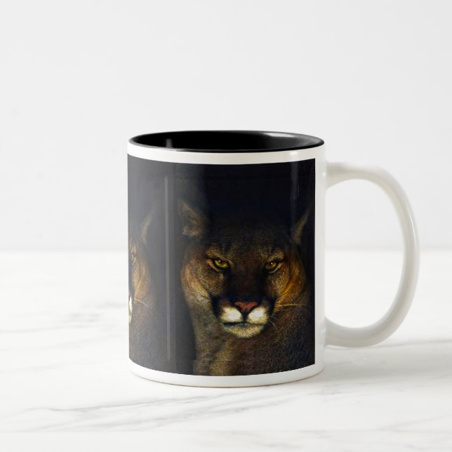 Cougar Mountain Lion Big Cat Art Design Two-Tone Coffee Mug (Right)